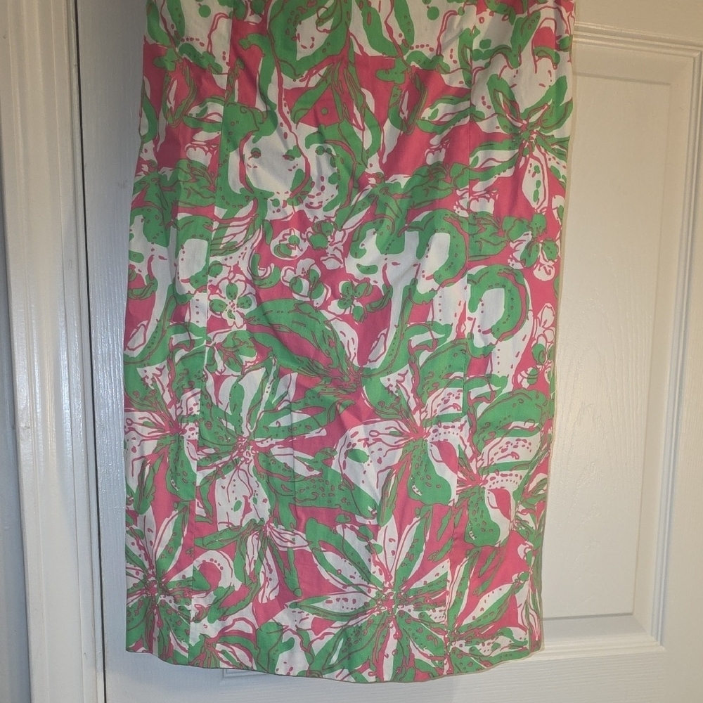 Lilly Pulitzer Cotton  White Strapless Dress with Pink & Green Floral Print 2 - Picture 5 of 16